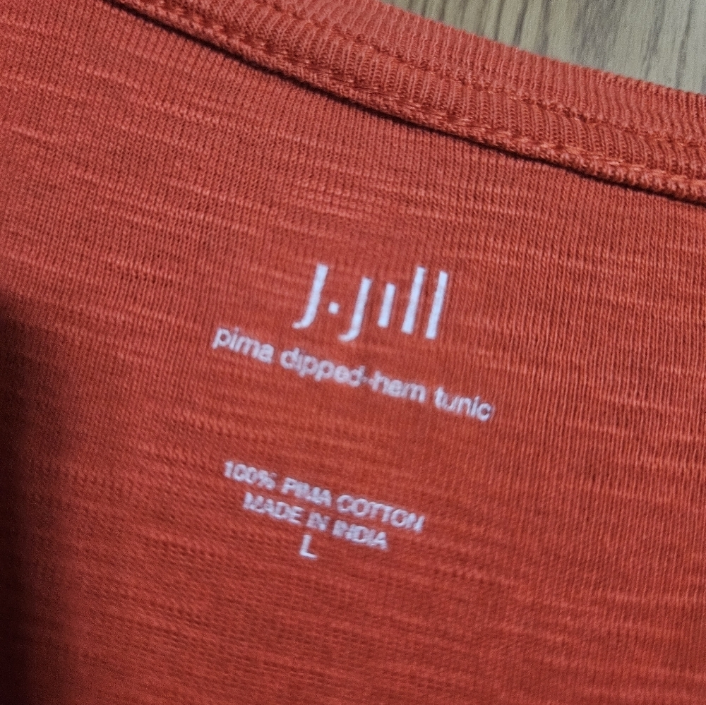 J. Jill Pima Cotton Dipped Hem Tunic Dark Pink Short Sleeve Side T Shirt Sz LG! - Picture 2 of 4